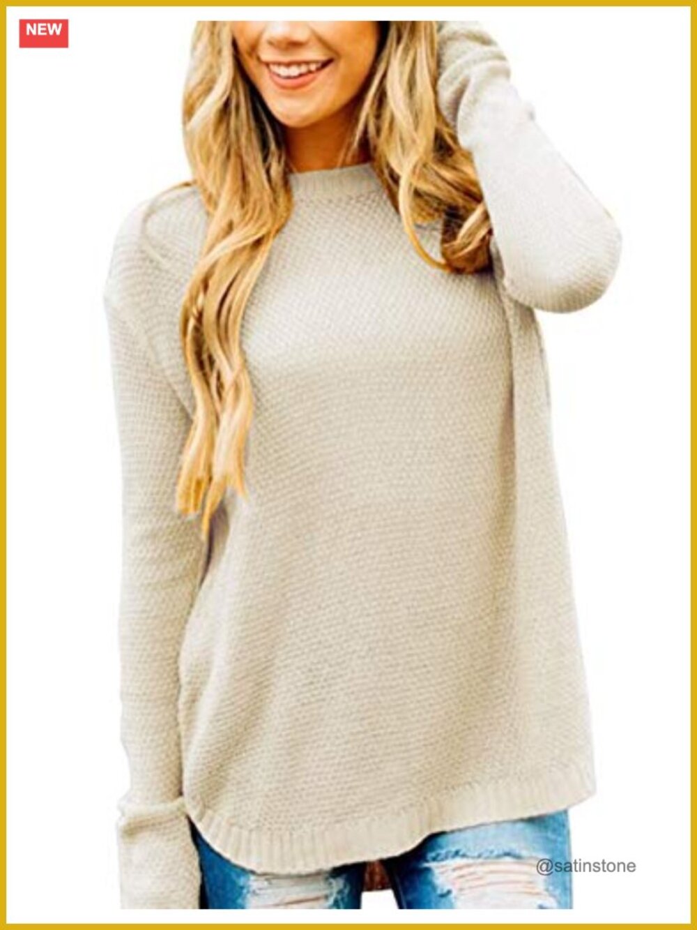 Women's Lightweight Chunky Knit Pullover Sweater Long Sleeve Crew Neck Fall